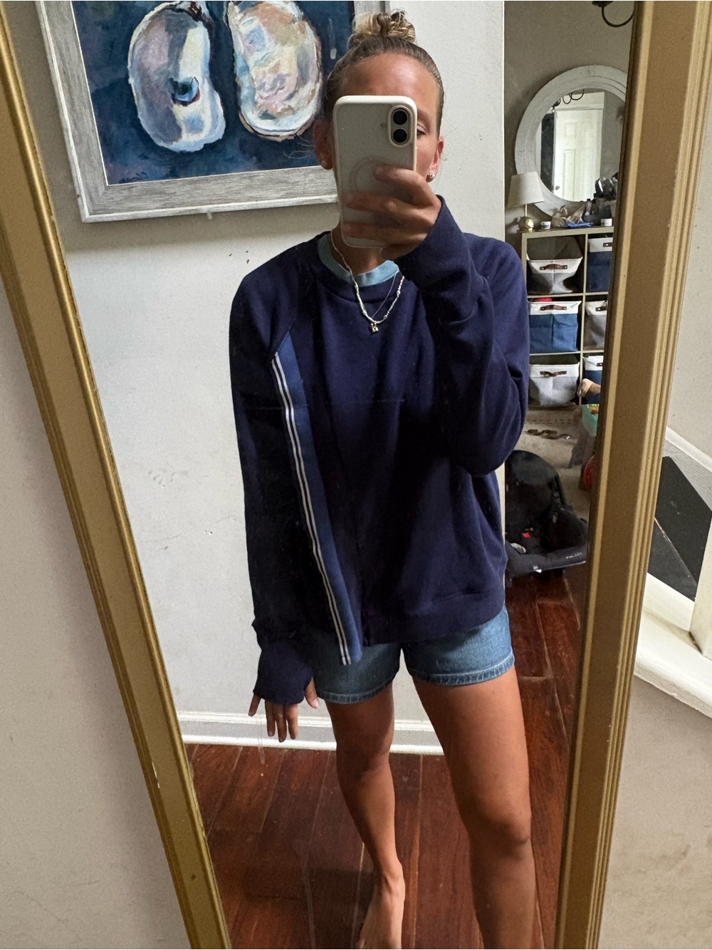 Athleta Navy Sweatshirt with Blue and White Stripes